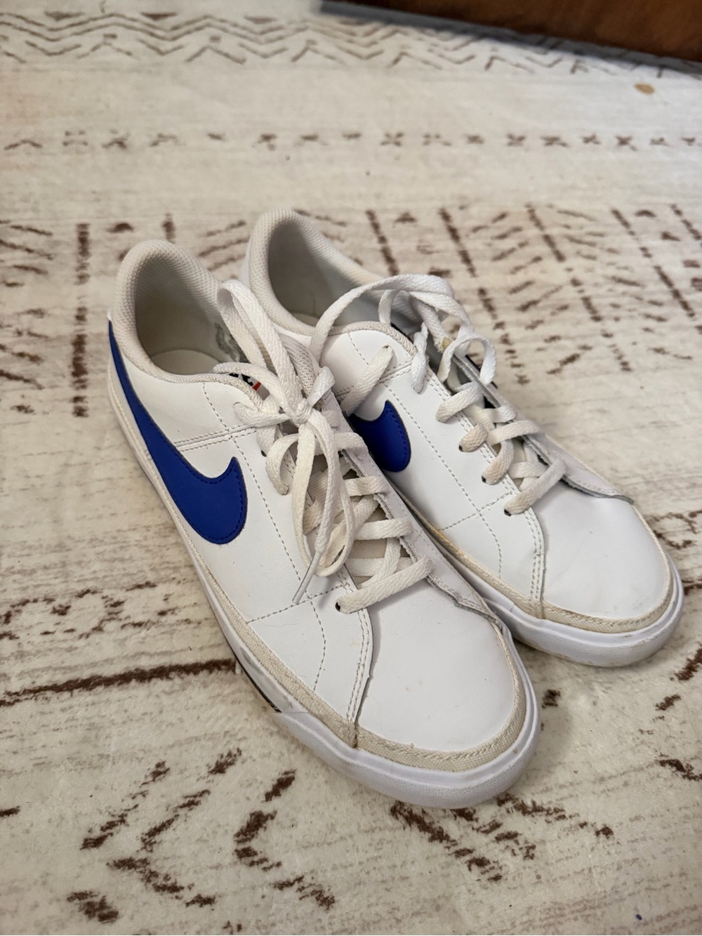 Nike White Sneakers with Royal Blue Swoosh